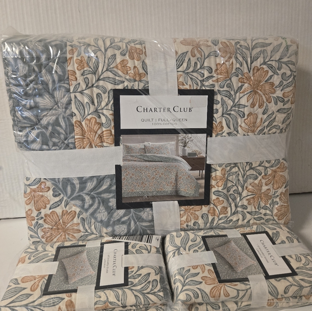 This Charter Club Larkspur Full/Queen Quilt With two standard shams